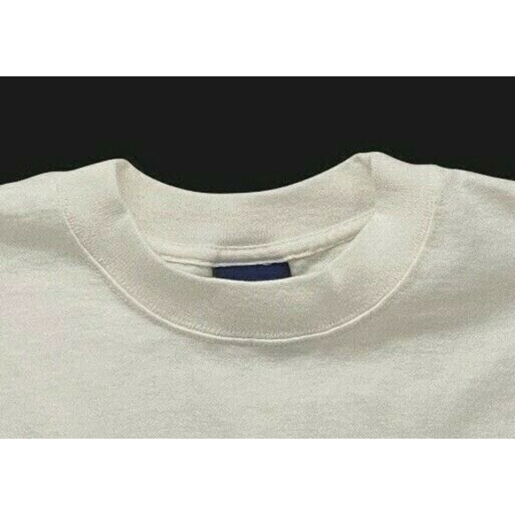Vintage Tee 90s WHITE BLANK POCKET T-shirt All Cotton Made In USA Medium Blank - Picture 8 of 12